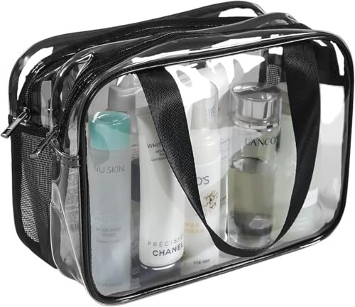 Q-WOOFF Kulturbeutel Groß für Herren und Damen - Toilettentasche Mit Trocken- und Nasstrennung - Waschtasche, Kosmetiktasche Set, Make Up Bag (Transparent, L)