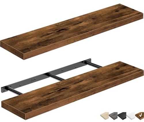 QEEIG Floating Shelves for Wall 31.5 Long - Wall Mounted Shelf Bathroom Kitchen Living Room Bedroom Farmhouse Home Decor Display Bookshelf Large 31.5 x 9.3 inch Set of 2, Rustic Brown (008-80BN)