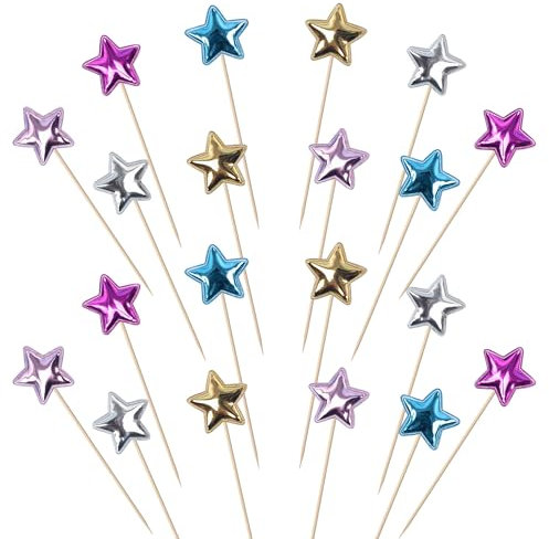 30 Stück Kleiner Stern Cupcake Toppers Stern Form Tortendeko Glitzern PU-Material Geburtstag Kuchen Deko für Baby Dusche Verlobung Hochzeit Geburtstag Party Kuchen Dekorationen Buntes