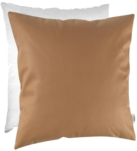 Kissenbezug Kunstleder Dekokissen Sofakissen Leder-Kissenbezüge Kissenhülle Kissen KUMO Safran 60x60cm mit Füllung