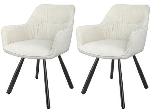 LEWE Sillas de Comedor Pack 2 Giratoria, Sillas de Cocina con Reposabrazos y Respaldo, Sillas de Salón Moderna, Tejido de Pelo Corto, Patas de Metal, para Comedor, Salón, Dormitorio, Cocina