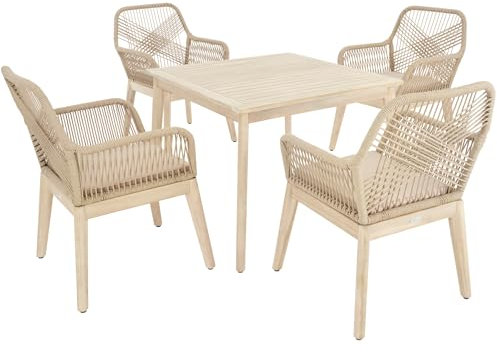 di volio Gartenmöbel Set Tarato - beige, wetterfeste Garten Möbel für Outdoor, quadratischer Holztisch & 4 Stühle