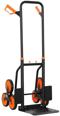 DURHAND Carretilla de acero para subir escaleras, carretilla de mano con 6 ruedas, plegable, 120 kg, color naranja
