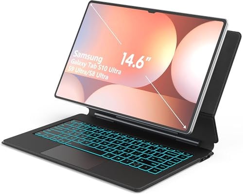 Sackei Custodia per tastiera Samsung Galaxy Tab S10 Ultra S9 Ultra S8 Ultra 14,6 '' Supporto magnetico a sbalzo galleggiante stile magico, modalità Dex, retroilluminazione a 3 livelli 7 colori