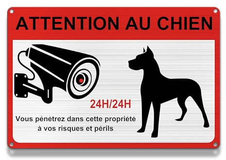 FloraVigo Panneau de propriété privée, Attention chien, 30 x 20 cm, aluminium brossé, alarme de sécurité, auto-réfléchissant, étanche et résistant aux UV