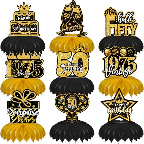 INSPUTOL Dekoration zum 50. Geburtstag – Tischdekoration in Schwarz und Gold mit Wabenmotiv, Tischdekoration zum 50. Geburtstag