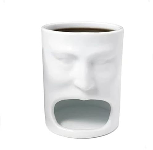 3D Face Mug with Mouth Holder – Funny Ceramic Coffee Cup with Unique Sculpted Design, Creative White Tea Mug for Home & Office, 350ml Capacity