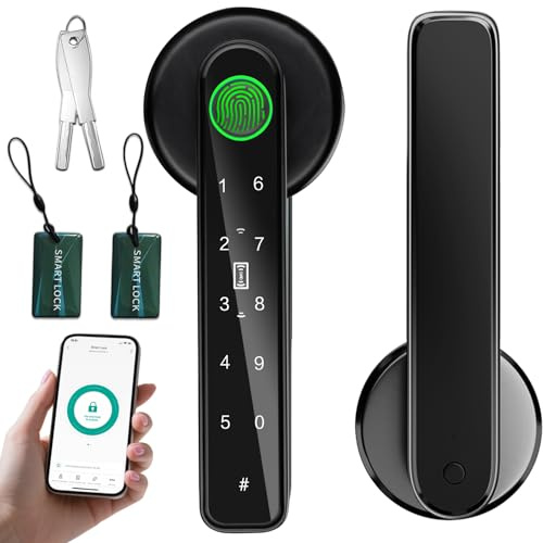 5 in 1 Smart Fingerprint Door Lock Advanced Digital Door Handle-Black | with APP/Fingerprint/IC Card/Code/Keys High-Security Electronic Lock for Modern Home Office