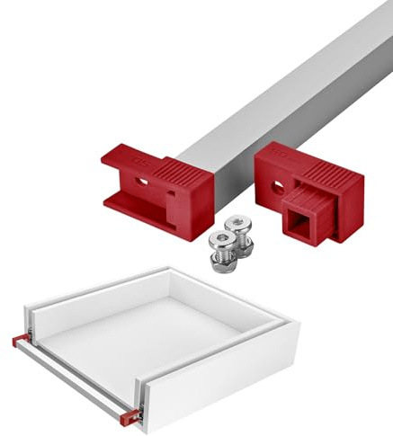 SOTECH VarioSlide Pat. Einhandverriegelung 1200mm für Schubladen ohne Front | Alu eloxiert mit rotem Adapter für VarioSlide Schwerlastauszüge KV2-100-H53-Lxxx-EH & KV2-200-H76-Lxxx-EH