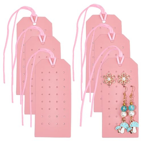 CALFOVERA 6 présentoir Rectangulaire à 32 Trous en Cuir PU Organiseur de Boucles d'oreilles de 4.3x2.2(6) cm avec Cordon pour Ranger Vos Bijoux de Voyage (Rose)