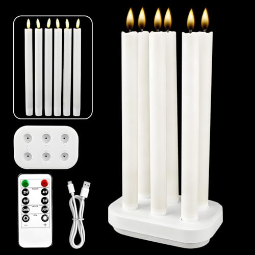 Hengrongshen LED Kerzen mit Timerfunktion, Ladebasis & Fernbedienung, 4/6 Stück Real Stabkerzen für Weihnachten & Hochzeitsdekoration (6PCS)