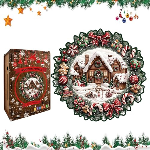 Jigsaw Puzzle - Christmas-Themed Interactive Wreath Design for Men Women Boys | Wooden Holiday Puzzle Set, Family Friendly Brain Game, Fun Seasonal Activity for Teens Husband Wife Son Daughter Friends