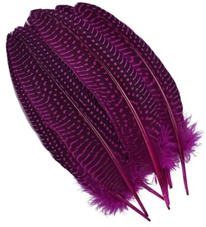 10 Stück gefärbte Perlhuhnfedern mit Polka-Dots – 15–20 cm, Basteldekoration for festliche Tischdekorationen(Rose red)