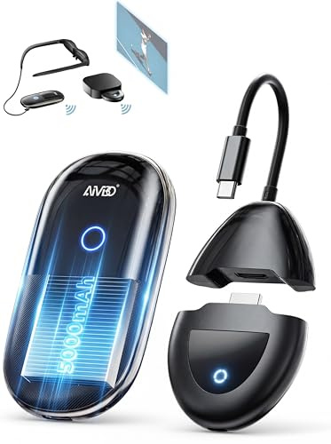 AIMIBO Wireless HDMI Transmitter and Receiver with 5000mAh Battery, Dual HDMI & USB-C Ports on TX & RX, 4K Decoding 1080P@60Hz, 50m Range Cast for Smartphone Tablet Laptop to AR Glasses TV Projector