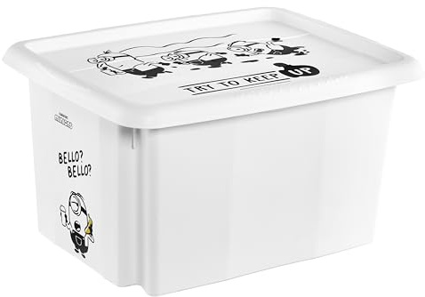 keeeper karolina Aufbewahrungsbox mit Deckel, 15 l, Minions Bello, Weiß | Platzsparend aufeinander stapelbar, Griffmulden an den Seiten, Optimaler Staubschutz, Sichere Konstruktion