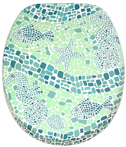 Sanilo Soft Close Toilet Seat, Stable Hinges, Easy to Mount, Wooden Toilet Seat Mosaic World Green