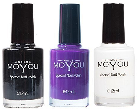 MoYou Nails MoYou Nails Nagellack, 3 Stück, Schwarz, Weiß und Königsviolett