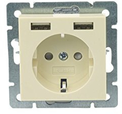 2USB Schutzkontakt-Steckdose cremewei