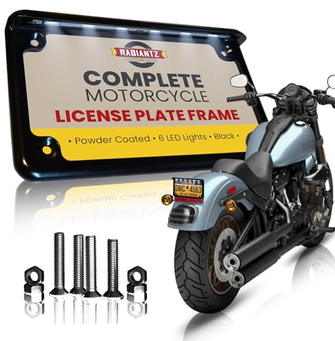 Kompletter Motorrad-Kennzeichenrahmen, weiße LED, 15,2 cm (6 Zoll) (schwarz)
