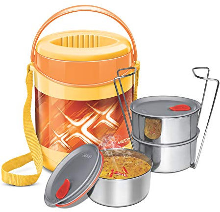 MILTON Lunch Box For Office Econa Delux 3 Container Hot (Yellow)