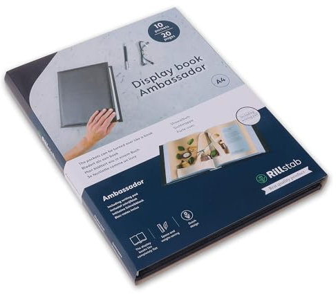 Rillstab Original Cuir Livre d’affichage Flex (10 pochettes) Ambassadeur, A4 Porte-Document page avant & Livre d'affichage de projet pour réunions et conférences, Pochette transparente, Noir RI98014