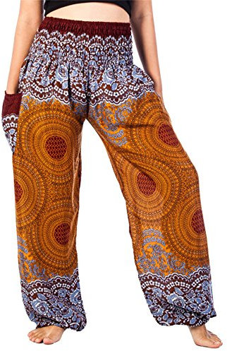 Lofbaz Damen Haremshose mit gesmoktem Bund Rose Braun Size M