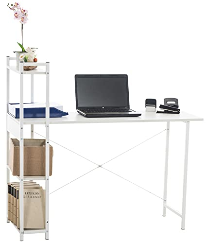 CLP Schreibtisch Poe I Bürotisch Mit Stauraum I Computertisch Mit Regalen I Laptoptisch Im Industrial Look, Farbe:weiß