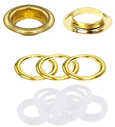 Trimming Shop 40mm Eyelets with Brass & Plastic Washers Rust Proof Grommets for Curtains Poles, Pool Covers, Tarpaulin, Vinyl Banners, Yoga Mat, Gold, 30 Sets