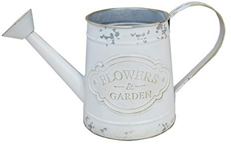 Hogar y Mas Macetero Blanco Decorativo Vintage de Metal para Interior/Exterior. Original en Forma de Regadera, Flower Garden 31x17x13,5 cm
