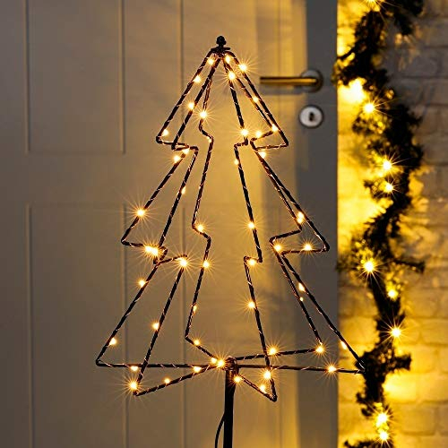 Haushalt International HI 3D LED Gartenstecker Tannenbaum mit 52 warmweißen LEDs Weihnachtsbaum Christbaum Lichterkette für Innen und Außenbereich Weihnachsdeko Weihnachtsbeleuchtung