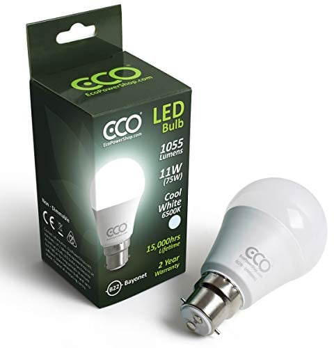 ECO 75W Equivalent B22 Bayonet Energy Saving LED Light Bulb, Low Energy 9.5W LED, 1055 Lumens, Cool White 6500K, Non-Dimmable, 15,000Hrs Lifetime.
