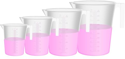 Labvida 4 Size Half Handle Measuring Beaker Set, 1000ml 2000ml 3000ml 5000ml, PP Material with Molded Graduation, LVB009