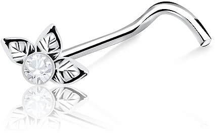Inoki - Stud de nez argent Natura - Jonc/Tige 0.6 mm, Long. int. 5 mm, Élément 7 mm - Cristal