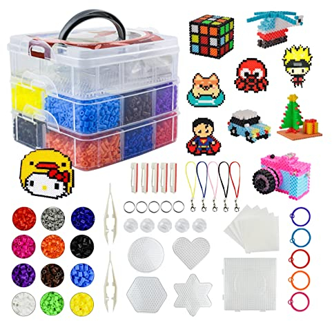 Coriver 5mm Water Fuse Beads Kit,10000pcs 12 Colors Iron Beads with 6 Pegboards,2 Tweezers, 6 Ironing Paper,DIY Perler Beads for Kids Jewelry Making Brain Exercise Art Craft Educational Toys