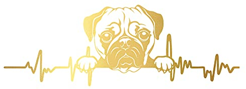 Finest Folia Aufkleber Herzschlag Tiere Breite 27cm Lifeline Heartbeat Deko Sticker Selbstklebend für Auto Kühlschrank Laptop Autoaufkleber K150 (Gold, 21 Mops)