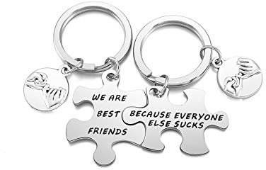 PiercingJak 2PCS Porte-clés Amitié BFF Puzzle Séparable Best Friend Personnalisé Trousseau Pendentif Promesse Couple Amoureux Acier Inoxydable Cadeau Anniversaire Noël Femme Homme-Argent