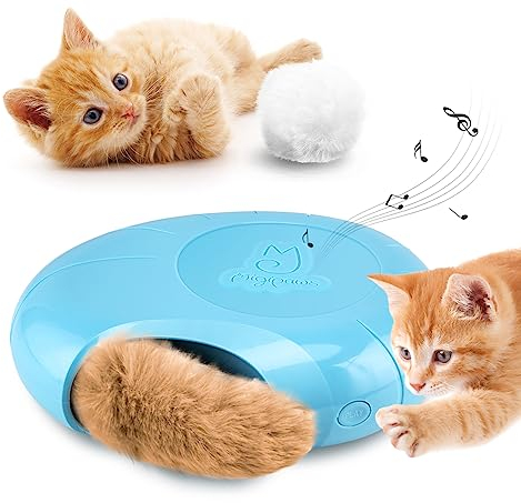 Migipaws Automatic Cat Toy,Interactive Fluffy Ball,Squeak Hide and Seek in a Mice Hole,Smart Kitten Teaser,Automatic Timer On Off, Plush Fur Tail Refill
