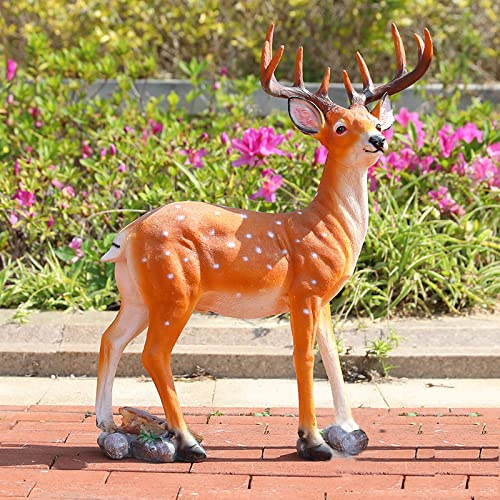 DMJLI-T Sika Hirsch Statue Garten Ornamente, Weihnachten Rentier Figur Dekoration, Harz Tier Kunstskulptur, Rasen REH Deko Weihnachts Geschenk,H,47x16x65cm
