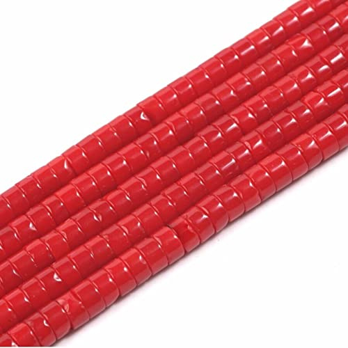 ACYUNLEI 1 Strand 4x2mm Natural Gemstone Heishi Beads - Loose Flat Round Undyed Cylinder Spacer Stone for Bracelet Earrings Jewelry Making - Red Coral