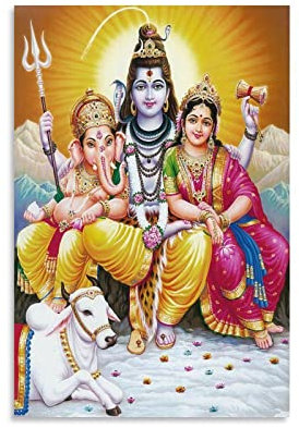 Lord Shiva Familie Hinduismus Poster Indische Götter Religiöse Ritualkultur Bild Kunstdruck Leinwand Poster Wandkunst Moderne Heimkunstwerke 40 x 60 cm