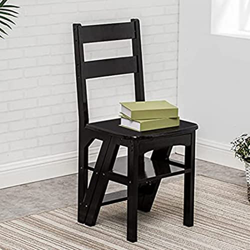 Hamankim Chaise Échelle Tabouret Échelle en Bois 4 Marches Escalier Pliant Chaise Escabeau Combinaison Maison Bibliothèque Monter Échelle Escabeau Noir