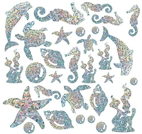 GORGECRAFT 30St Meerestiere Fensteraufkleber Anti-Kollisions-Regenbogen-Fensterglas-Warnprisma-Aufkleber Für Vogelschlag Nicht Klebende Vinylfolie Heimdekoration Schiebetüren Fenster Sonnenfänger