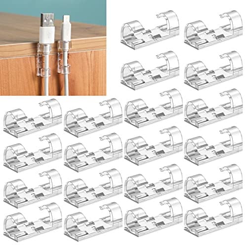 20pcs Cable Clips with Strong Self-Adhesive,Strong Cable Clips Self Adhesive Cable Organisers,Cable Management, Electric Wire Organiser,Plastic Cable Organiser Clip for Securing Cables(Transparent)