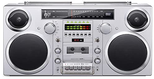 Bluetooth 5.0 Retro Radio, Cassette Boombox, Lettore Cd Home Tape, Con Radio Am/Fm, Slot Sd, Ingresso Aux, Jack Per Cuffie, Conversione Cassette In Usb/Sd