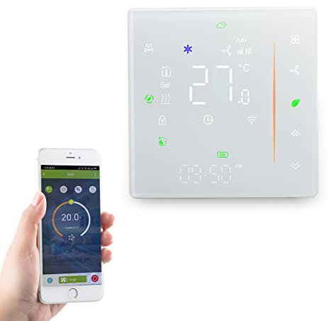 Smart Wifi Thermostat 2 Pipe for Air Conditioning Fan Coil,Digital Programmable Room Thermostat,Temperature Controller Work with Amazon Alexa Google Home(Two Pipe)