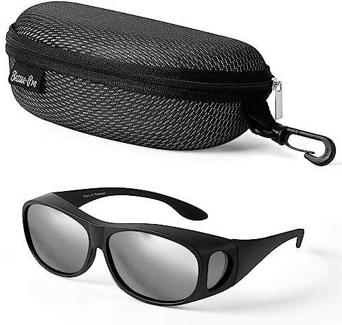 Bezzee Pro Silberfarbene Polarisierte Überzieh Sonnenbrille mit Etui - UV400-Schutz & Blendschutz - Sonnenbrille für Brillenträger Geeignet zum Angeln & Golfen - Überziehbrille Damen & Herren