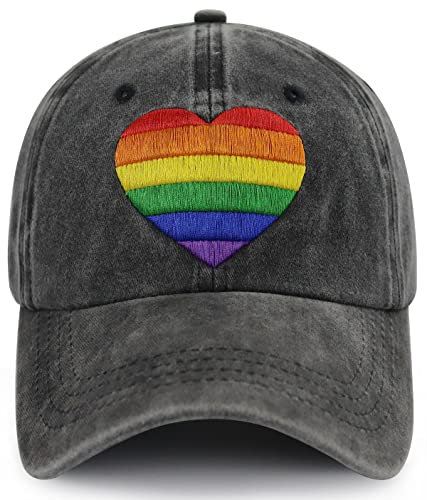 Pride Regenbogen-Herzhut für Damen und Herren, lustig, verstellbar, Baumwolle, bestickt, LGBT, Homosexuell, Lesben, Geschenke, Baseballkappe, Schwarz bestickt, Einheitsgröße