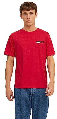 JACK & JONES Male T-Shirt Logo Crew Neck T-Shirt, True Red P4 Small Print, XL