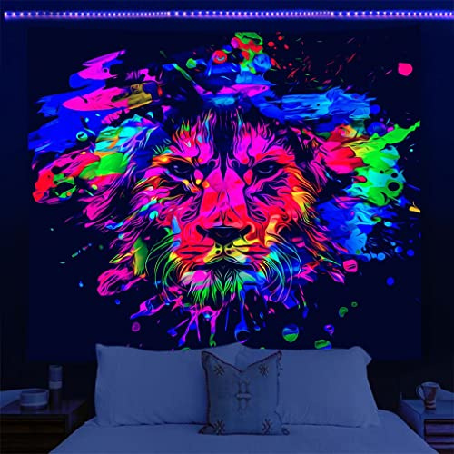 VISEKA Schwarzlicht Wandteppich UV Reaktiv Psychedelisch Elefant Bohème Wandteppich Glow in The Dark Wandbehang Poster aus Stoff für Wohnzimmer (Color : Style2, Size : 200x180cm)