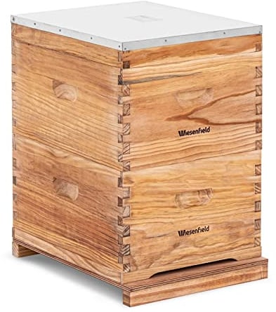 Wiesenfield WIE-BK-52 Bienenstock 2 Zargen Bodenkassette mit Flugloch Lüftungslöcher mit Metallabdeckung Bienenhäuschen Beute Bienen
